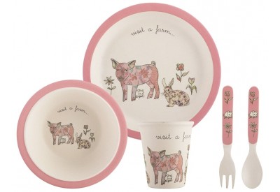 Creative Kids Pressed Bamboo Fibre Kid's Dinner Set with Pink Trim (5 piece)